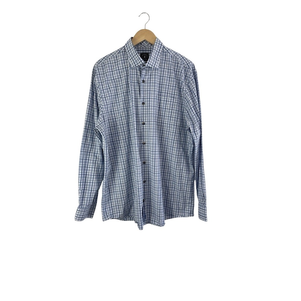 Johnnie O Top Shelf Shirt Mens XL Blue White Plaid Button Up Long Sleeve Surf